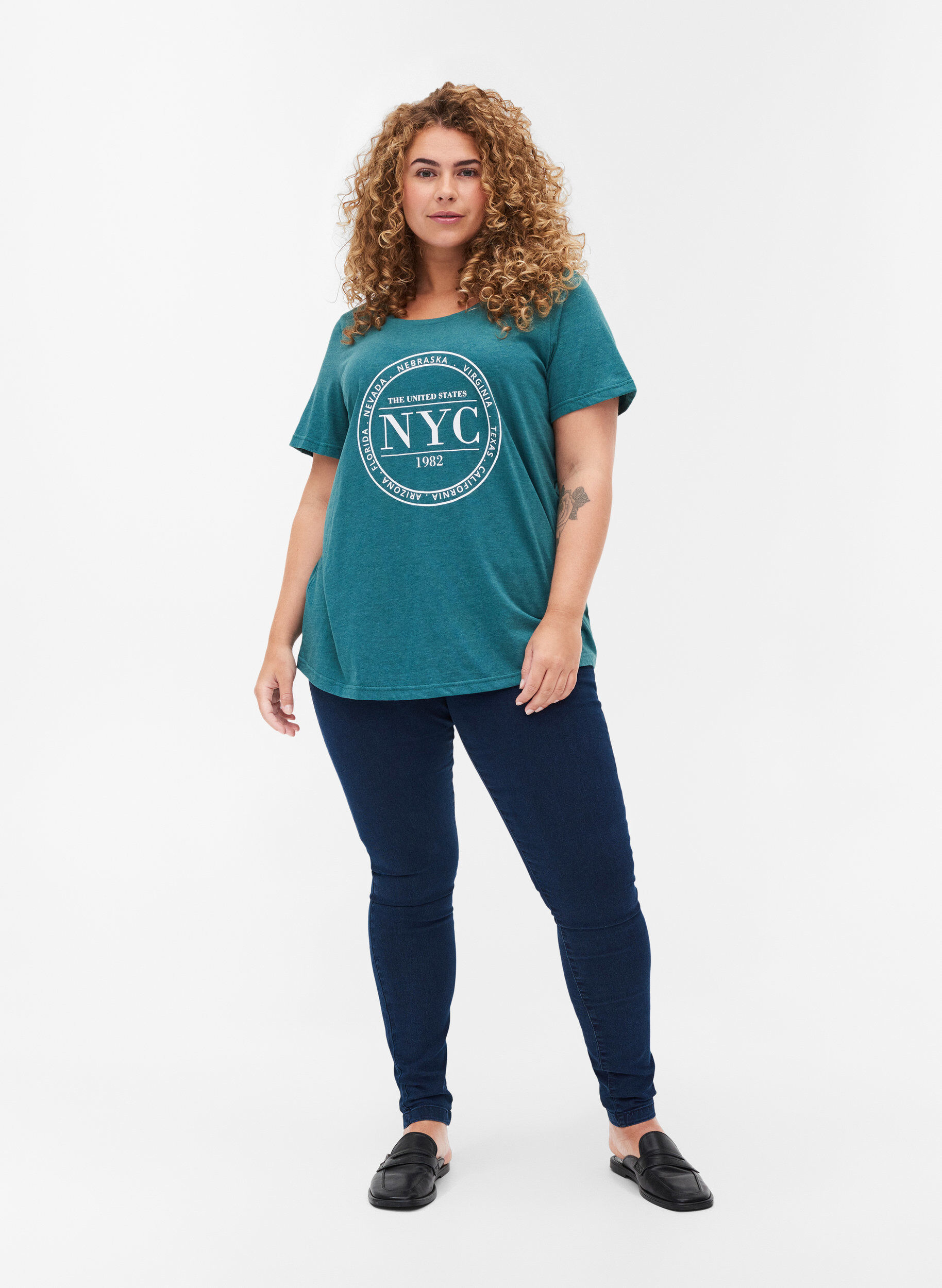 ZizziGem&ecirc;leerd T-shirt met print en korte mouwen, Pacific Mel., Model image number 2