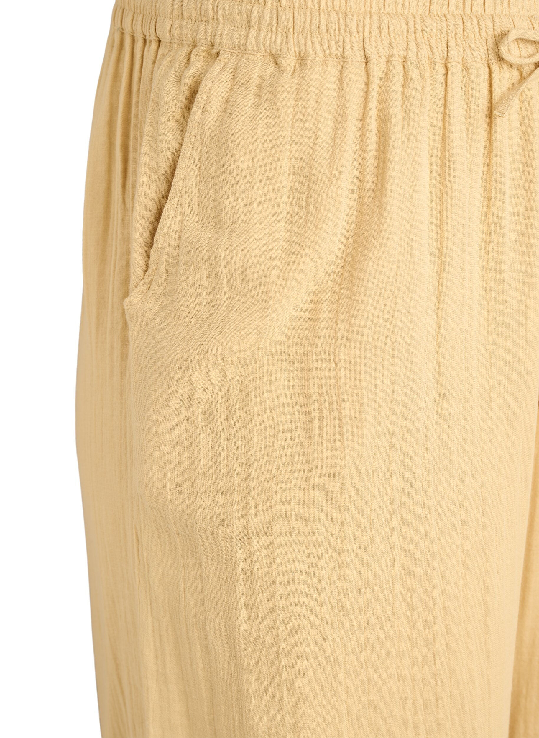 ZizziHigh-waist katoenen mousseline broek met losse pijpen, Geel, Packshot image number 2