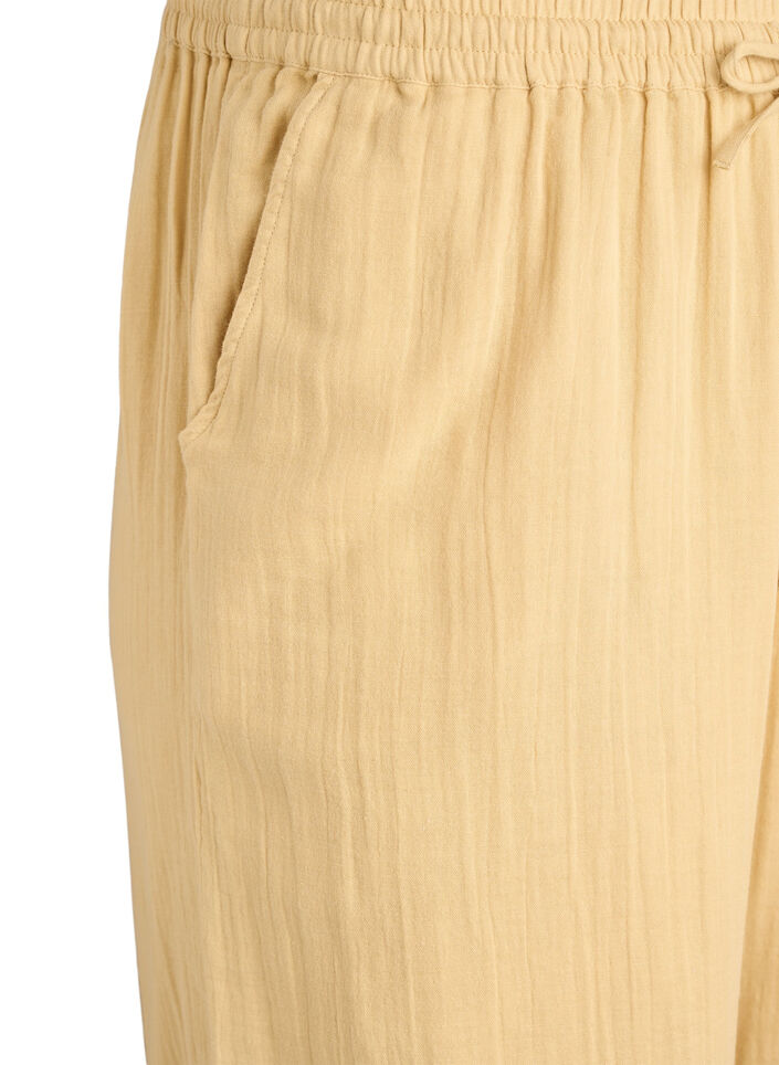 High-waist katoenen mousseline broek met losse pijpen, Geel, Packshot image number 2