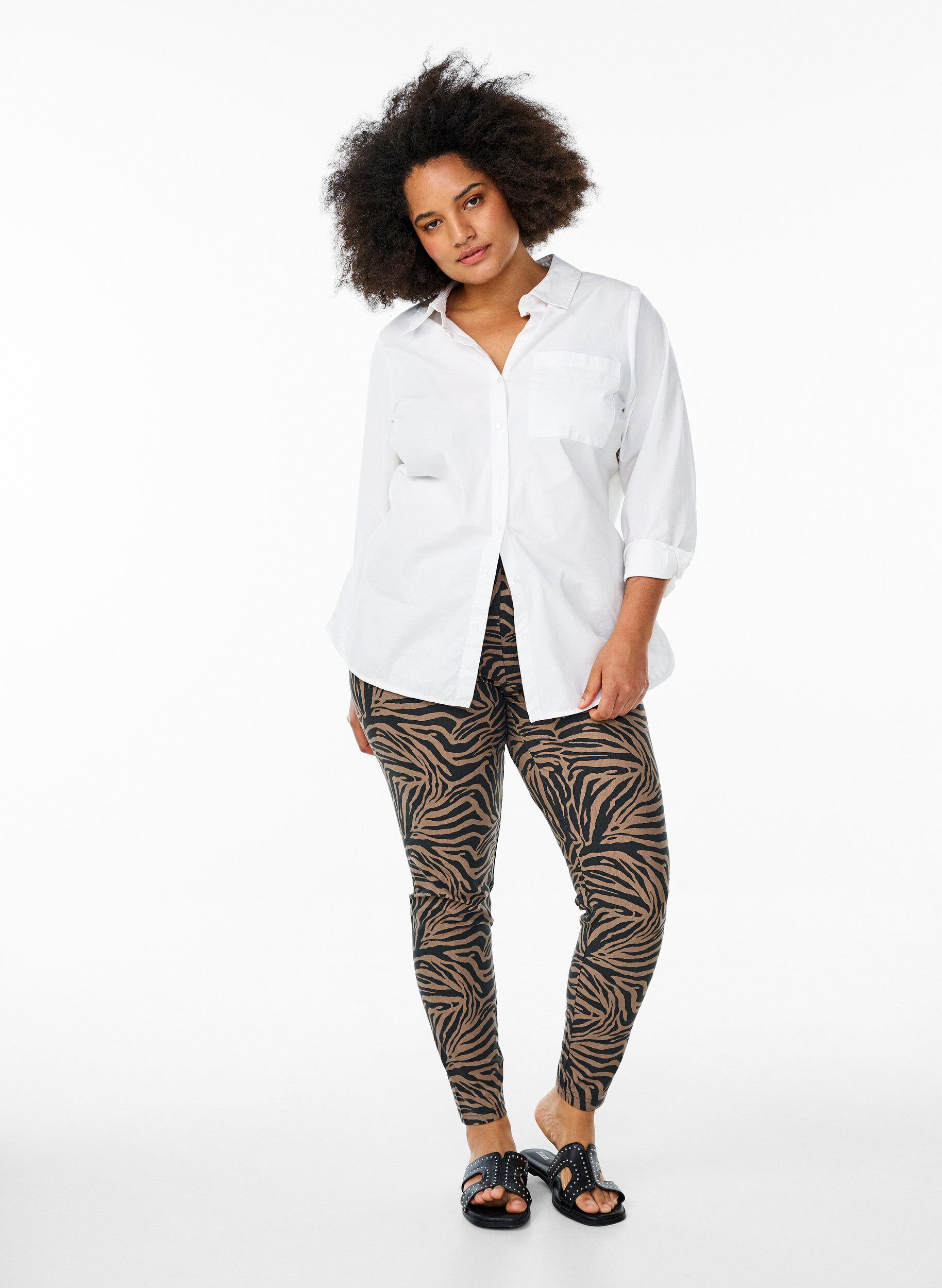 ZizziViscose leggings met zebraprint, Bruin, Model image number 1