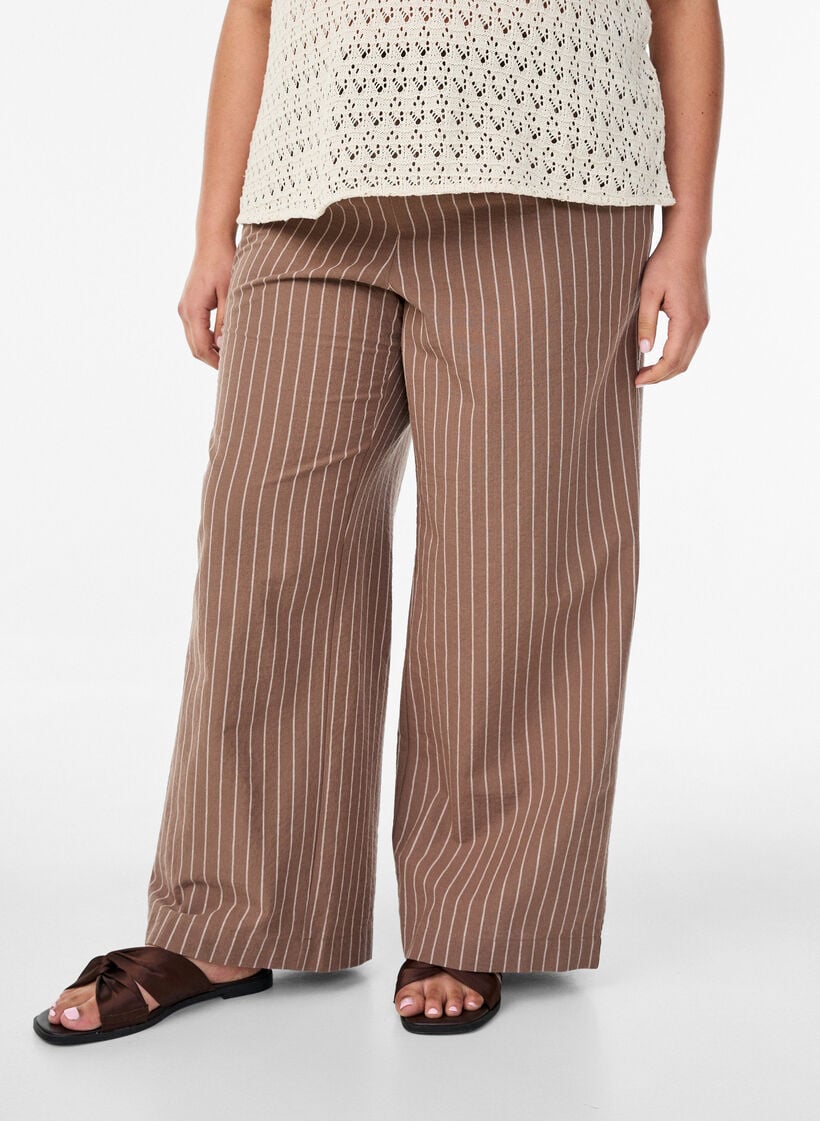 Losse broek met hoge taille en zakken, Bruin, Model image number 2