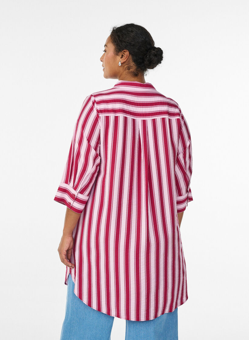 Robe courte avec col et poche poitrine, Rose, Model image number 2