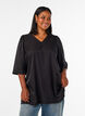 Glanzende tuniek met V-hals en 3/4 mouwen, Zwart, Model image number 0