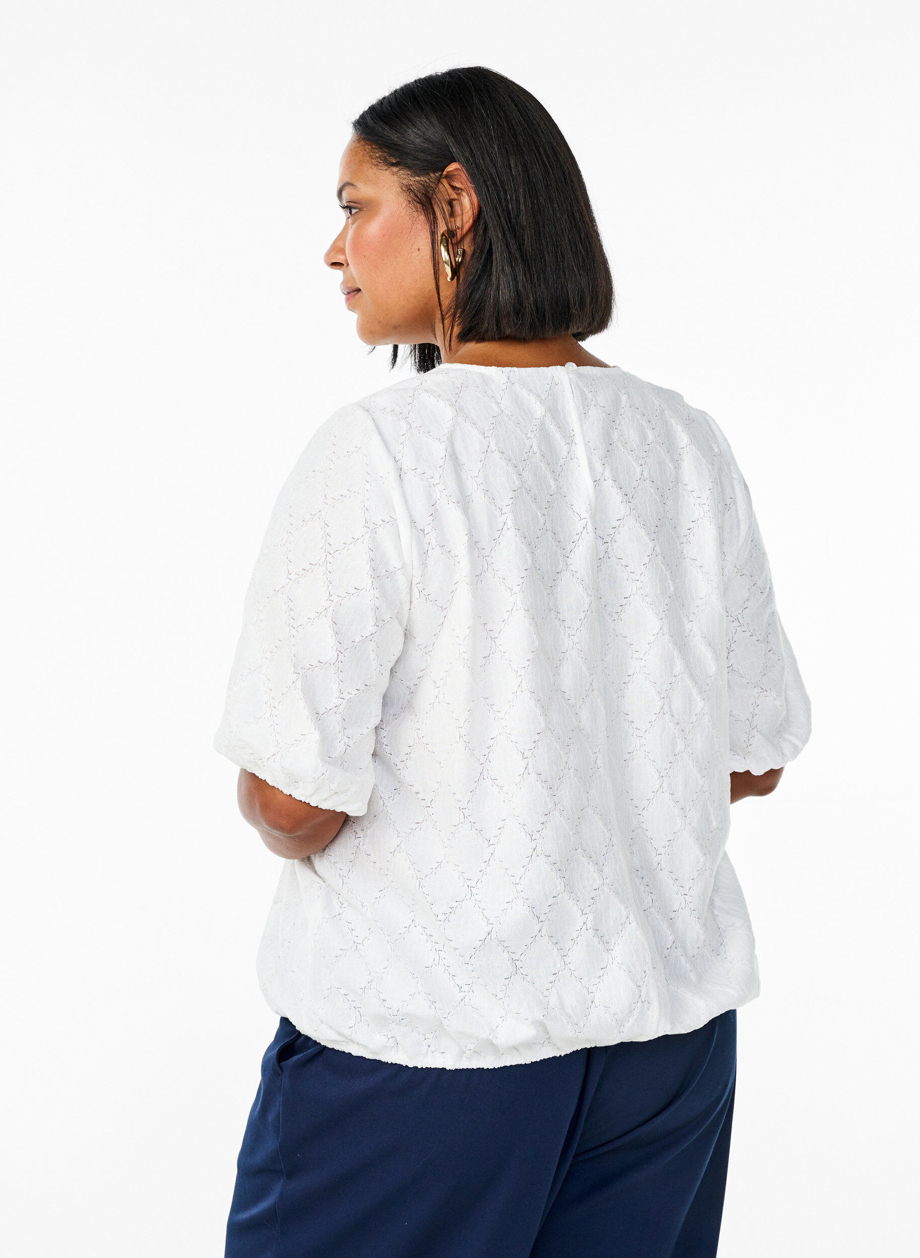 ZizziBlouse met korte mouwen en gestructureerd patroon, Bright White, Model image number 1