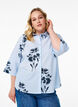 Gestreept overhemd met bloemenprint en 3/4 mouwen, Blauw, Model image number 0