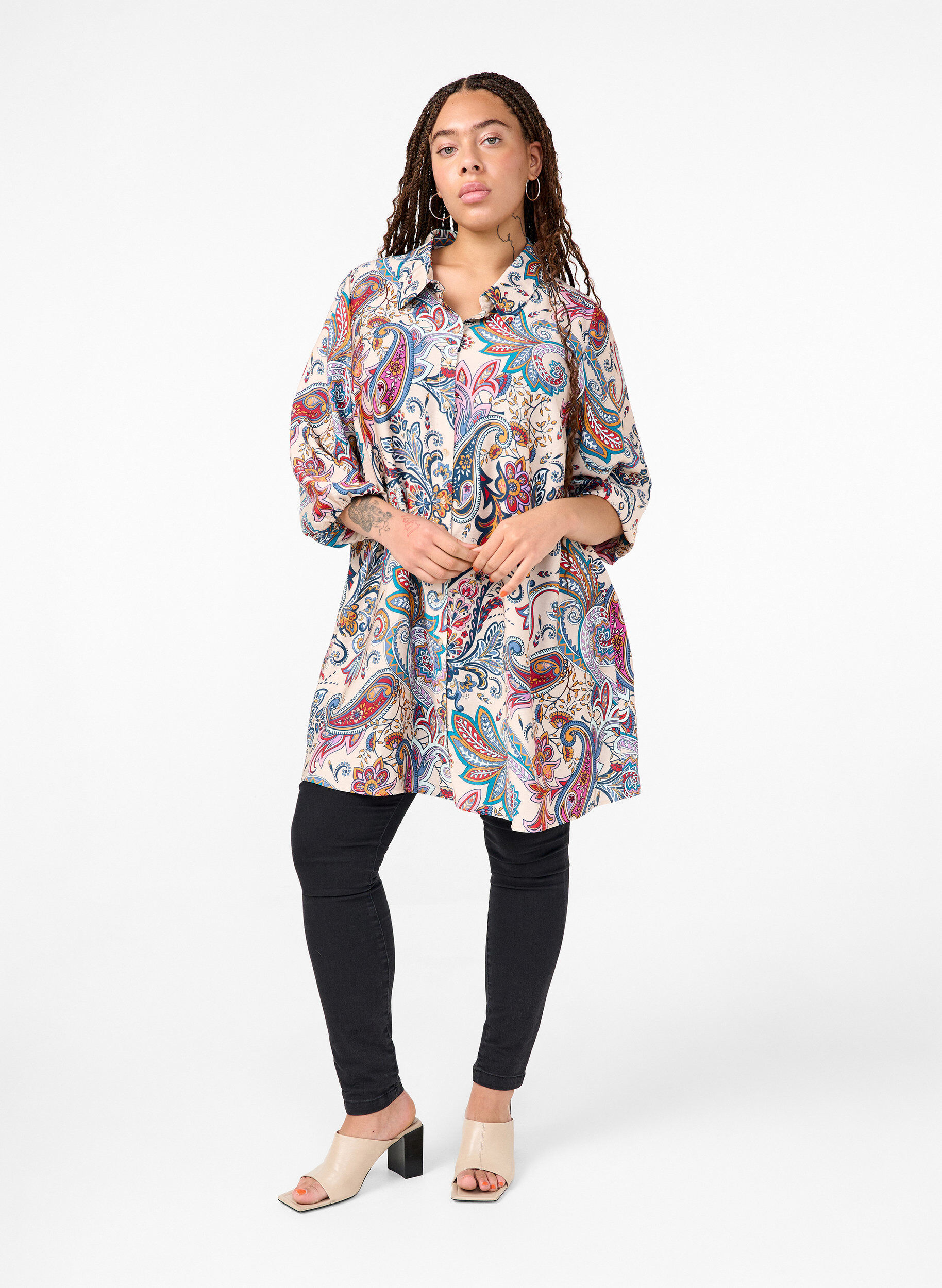 ZizziViscose tuniek met 3/4-mouwen en paisley print, Sand Do. Paisley AOP, Model image number 2