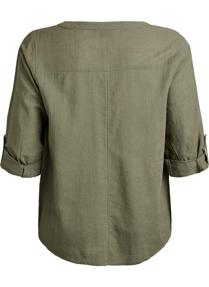 Chemisier en coton avec col en V, Vert, Packshot image number 1