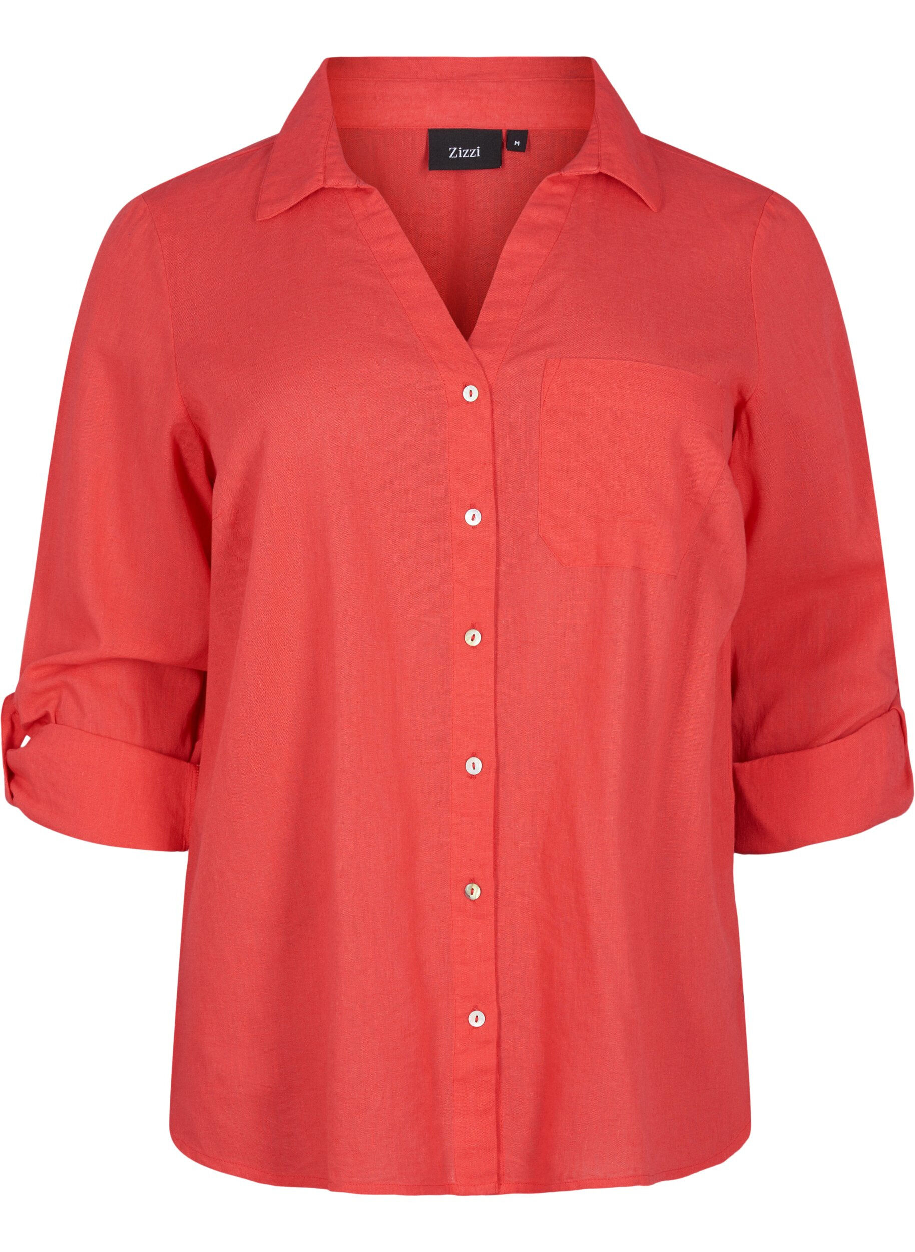 ZizziShirtblouse met knoopsluiting van katoen-linnenmix, Hibiscus, Packshot image number 0