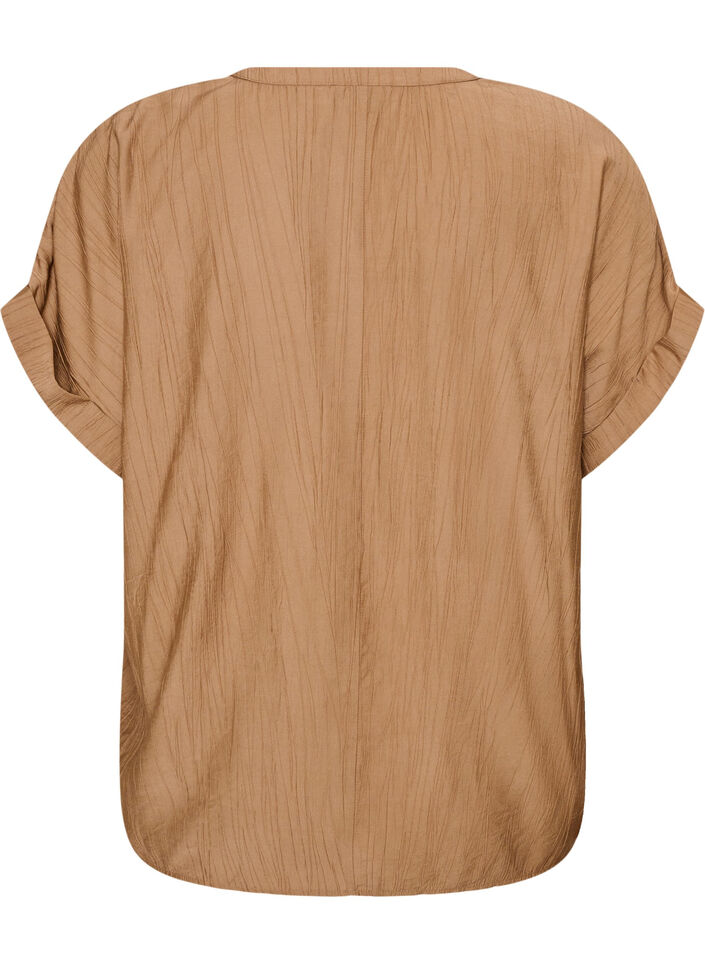 Viscose blouse met knoopjes en textuur, Bruin, Packshot image number 1