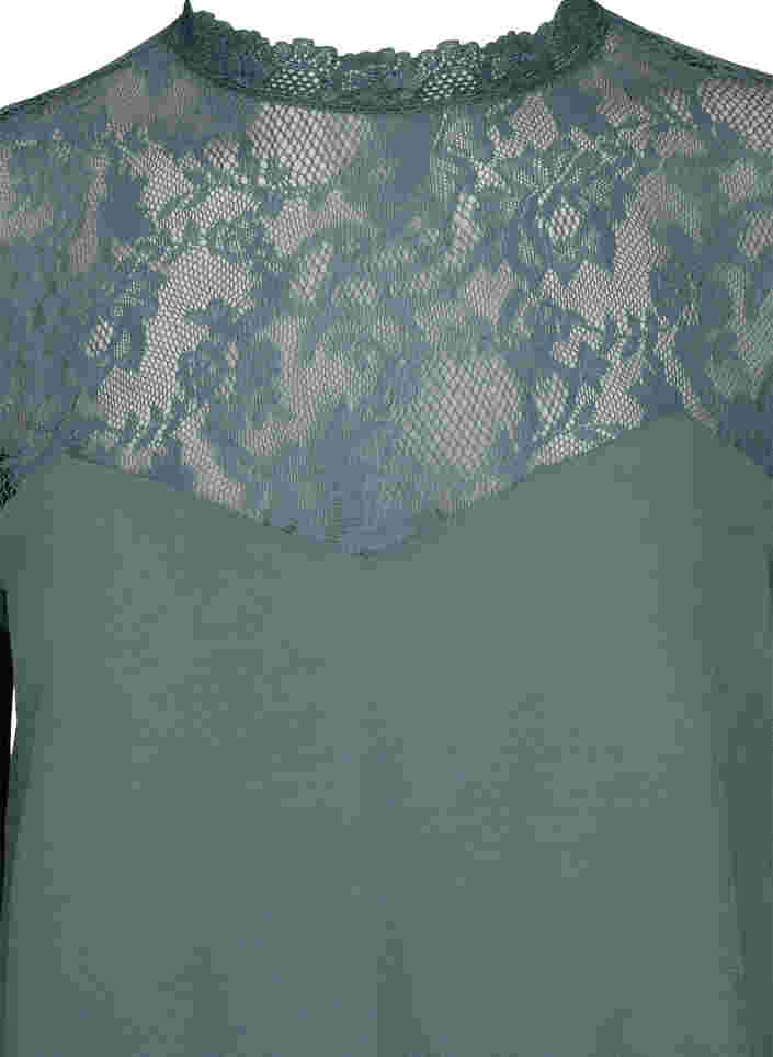 Viscose top met kant en lange mouwen, Balsam Green, Packshot image number 2