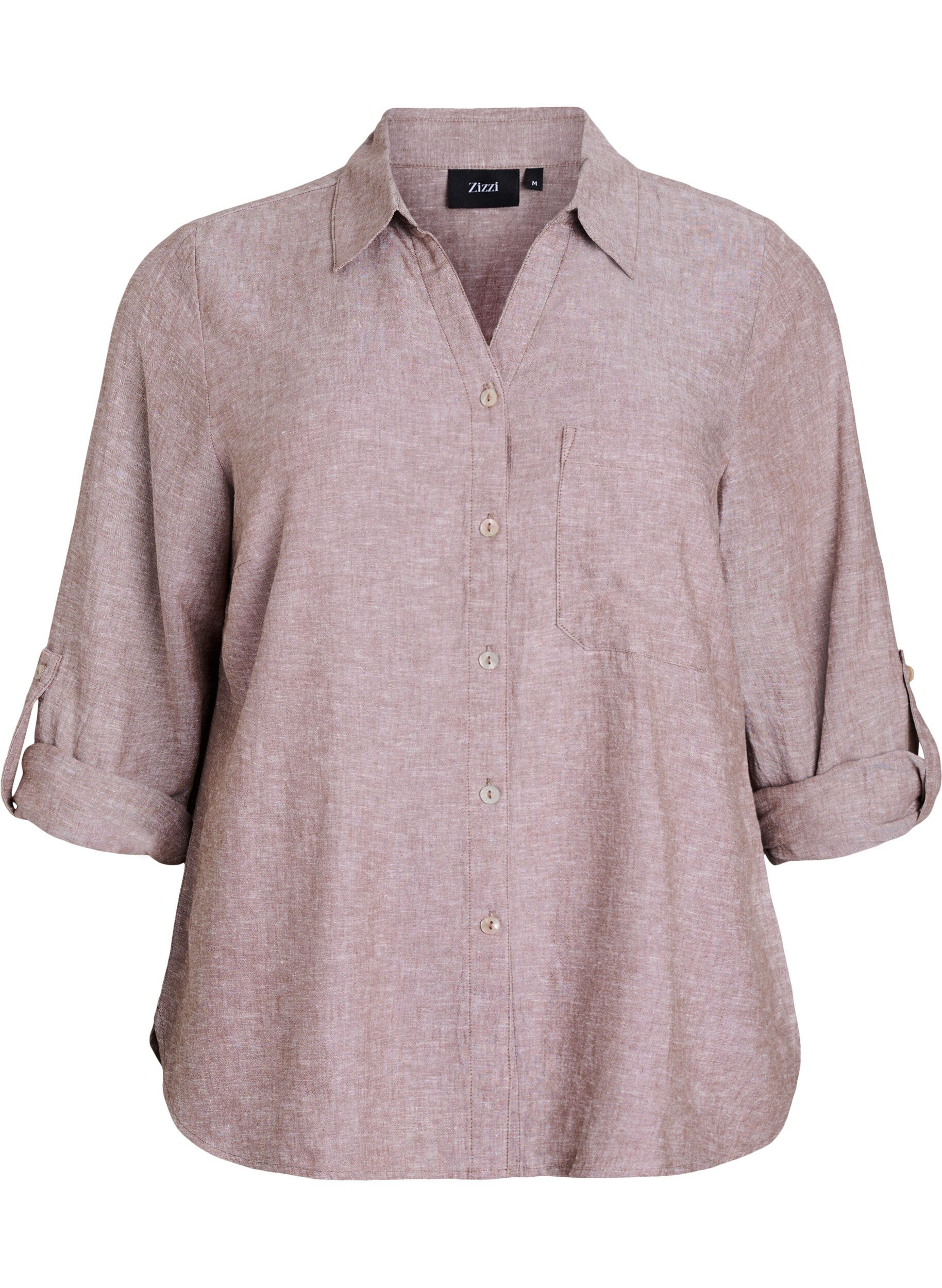 Zizzi Chemise en lin et viscose avec manches 3/4, Marron, Packshot image number 0