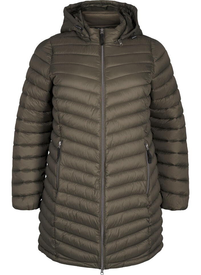 Lichtgewicht jas met zakken en afneembare capuchon, Groen, Packshot image number 0