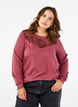 Sweatshirt avec ornements en dentelle, Rose Brown, Model image number 0