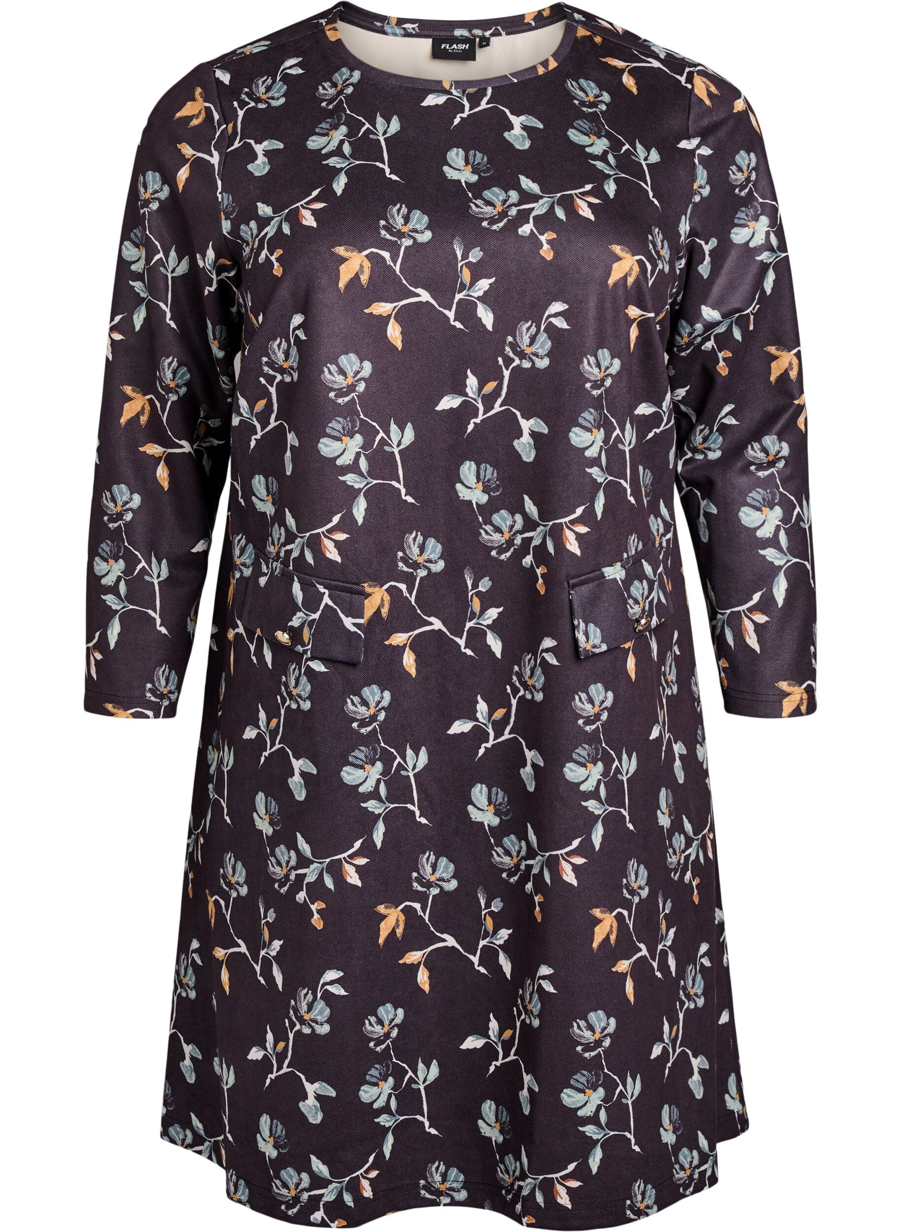 ZizziKorte A-lijn jurk met 7/8 mouwen, Zwart, Packshot image number 0