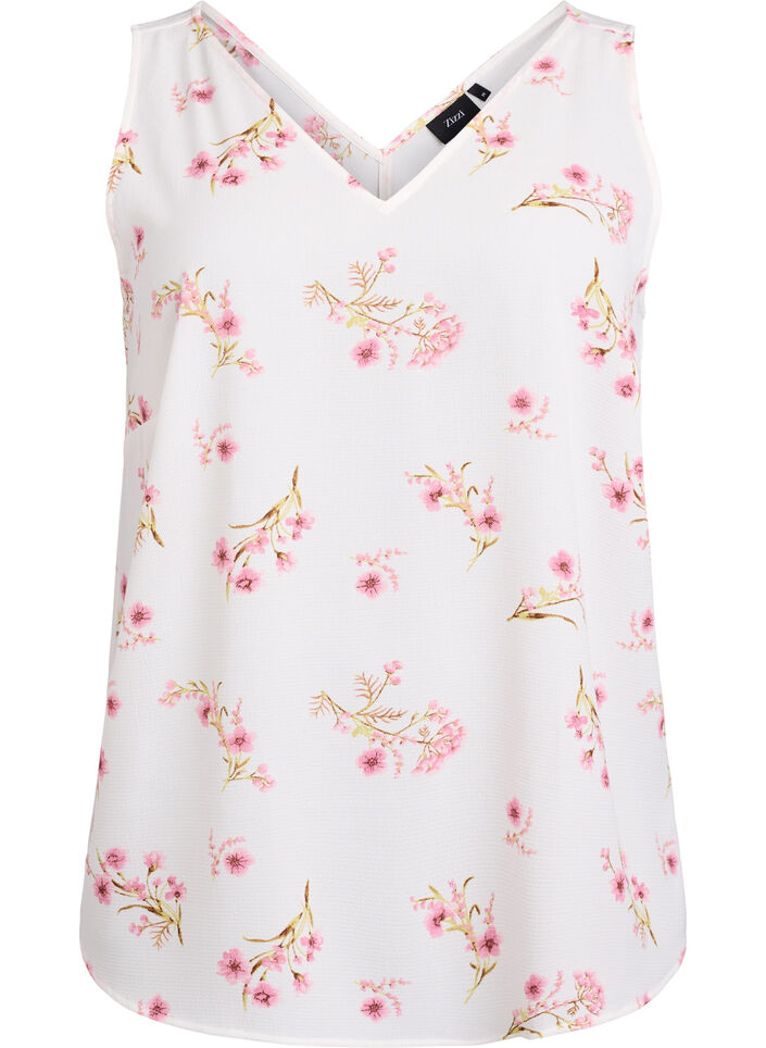 Top met print en V-hals, Wit, Packshot image number 0