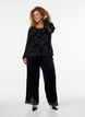 Blouse en maille ouverte devant avec motif floral, Noir, Model image number 1