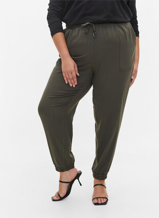 Pantalon avec poches et ourlet élastique, Dark Olive, Model image number 2