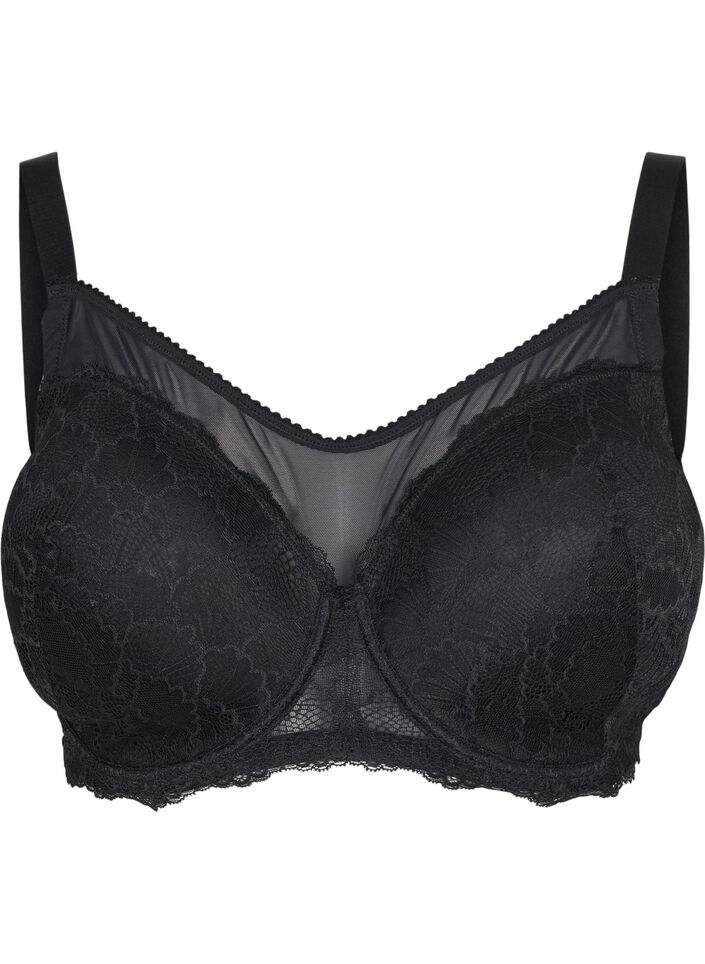 Soutien-gorge en dentelle et maille, Black, Packshot image number 0