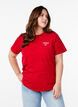 T-shirt avec imprim&eacute; de texte et col rond, Rouge, Model image number 0