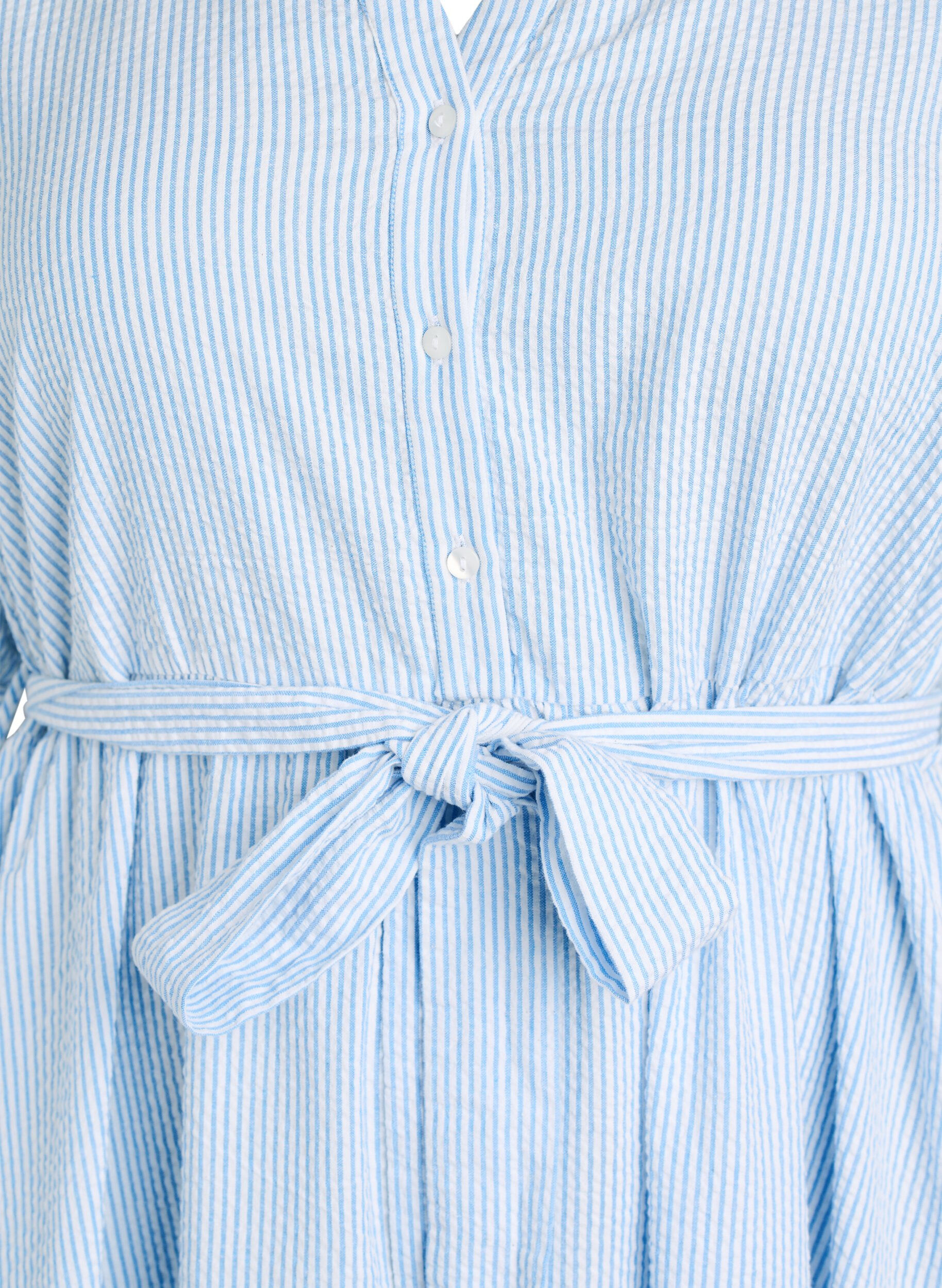 ZizziRobe midi &agrave; rayures en coton avec ceinture &agrave; nouer, Blanc, Packshot image number 2