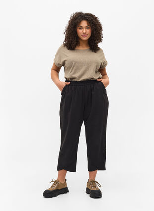 Pantalon court en coton, Black, Model image number 3