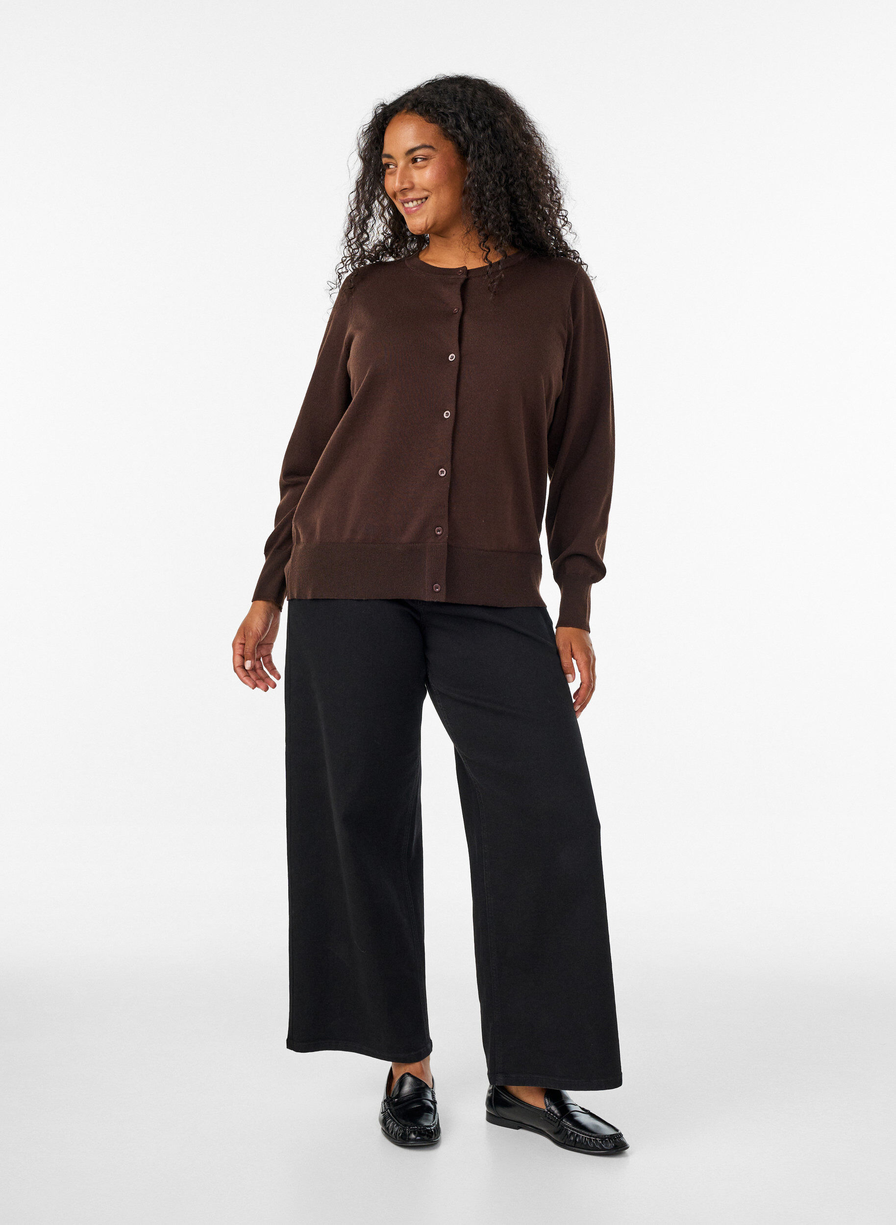 ZizziFijngebreide vest met ronde hals, Bruin, Model image number 1