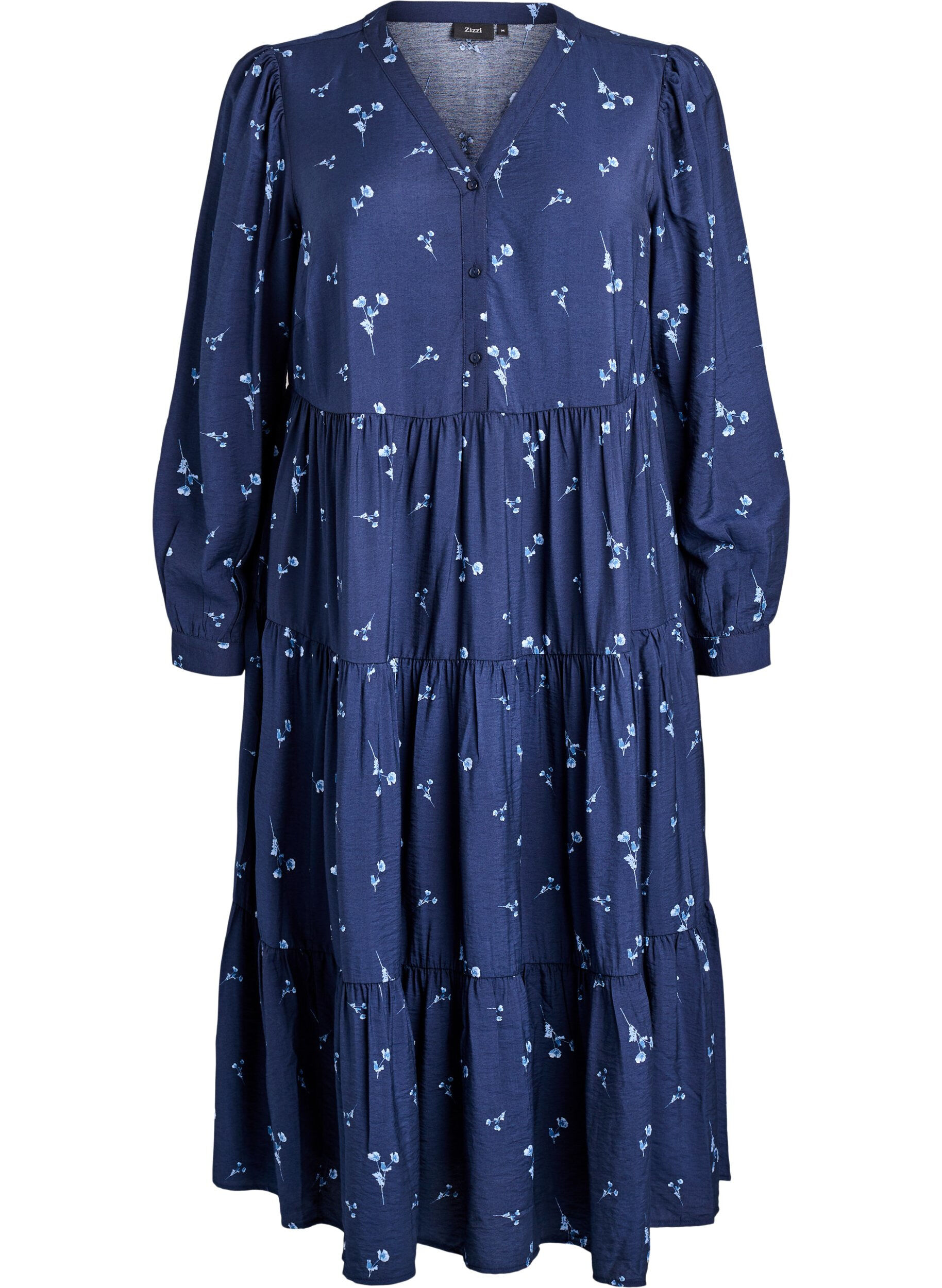 Robe midi avec col en V et coupe &eacute;vas&eacute;e
