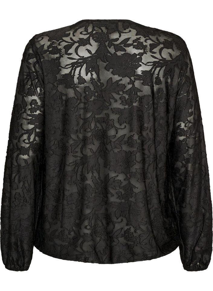 Blouse transparente avec texture florale et manches longues, Noir, Packshot image number 1