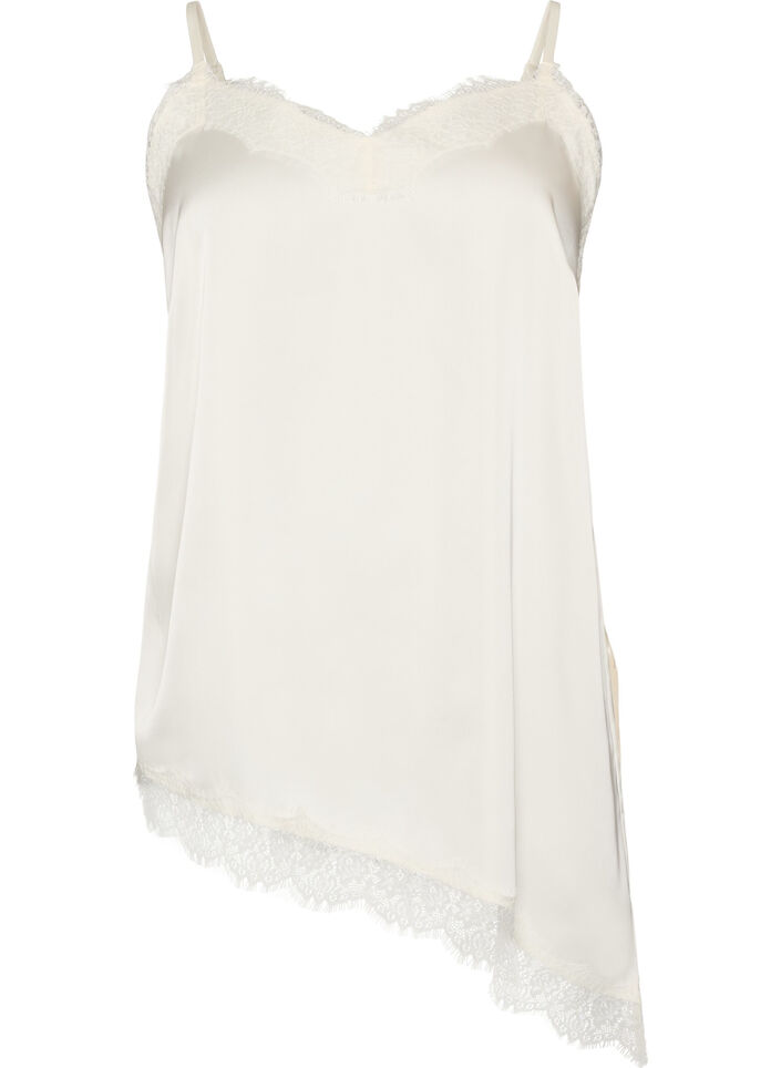 Top met bandjes en een kanten asymmetrische zoom, Vanille, Packshot image number 0
