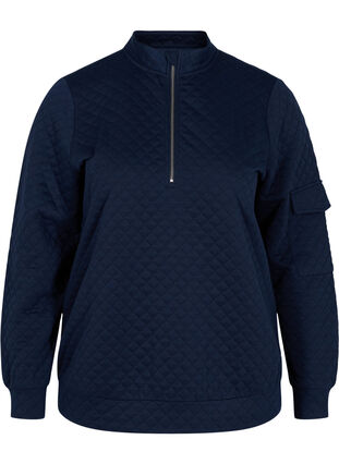 Gewatteerde sweater met rits, Navy Blazer, Packshot image number 0