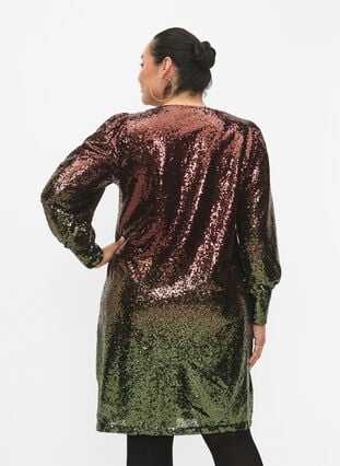 Robe à paillettes avec manches bouffantes, Scarab Ch. Coffee, Model image number 1