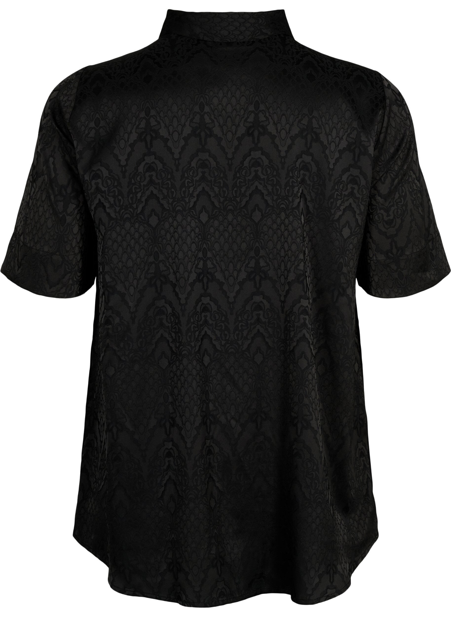 Zizzi Chemise longue avec motif textur&eacute;, Black, Packshot image number 1