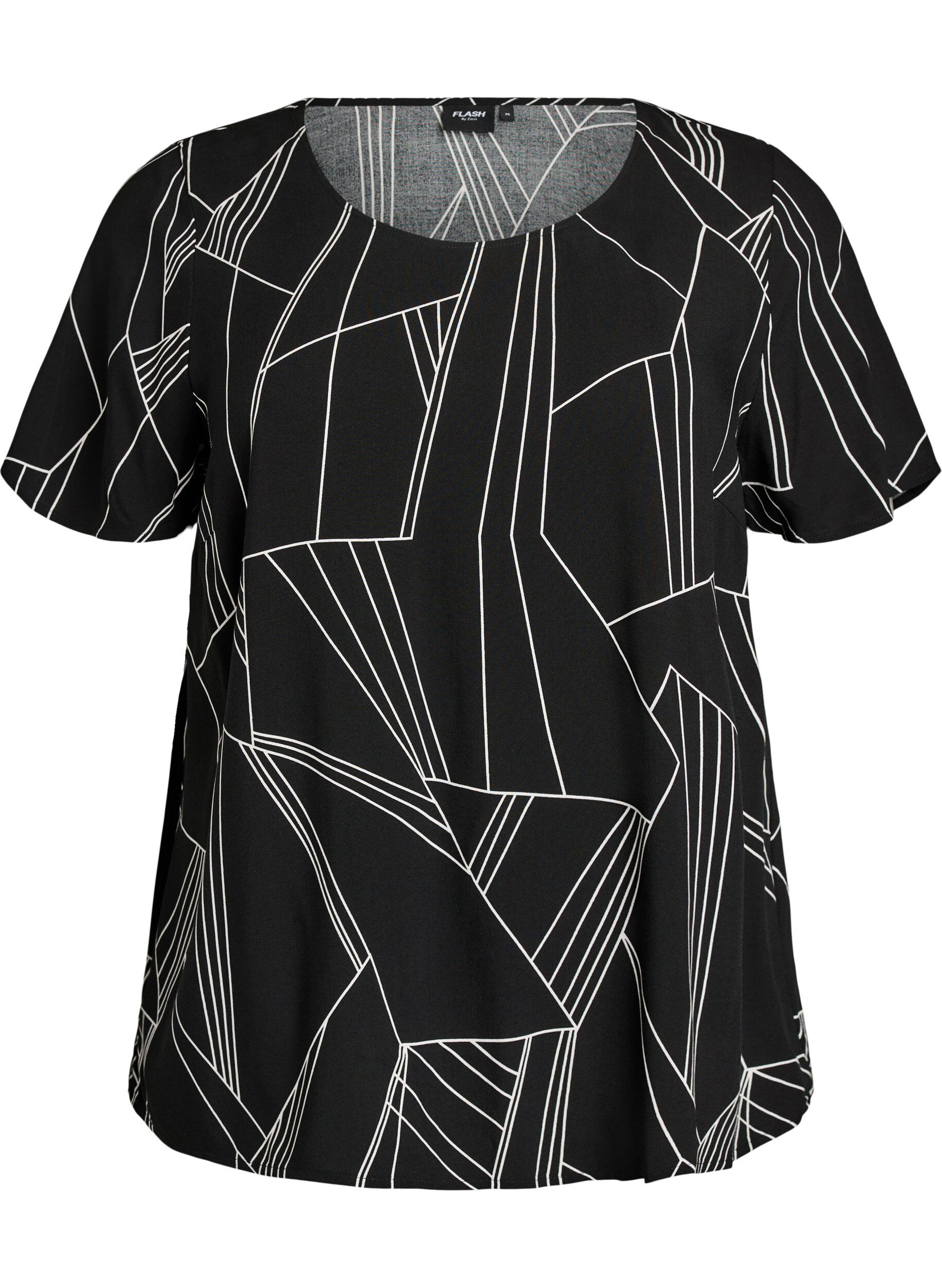 ZizziViscose blouse met korte mouwen en print, Zwart, Packshot image number 0