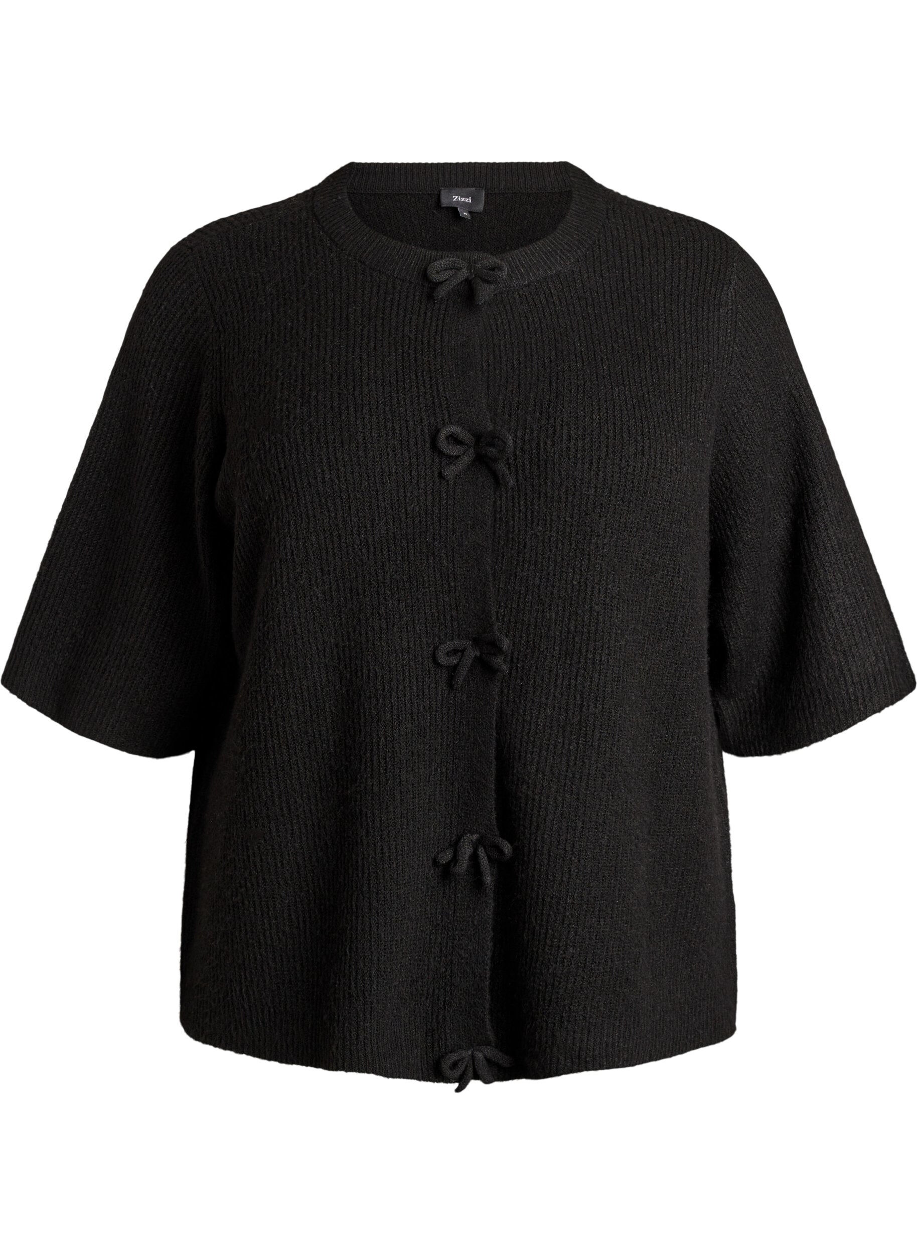 Zizzi Cardigan en maille &agrave; manches courtes avec des n&oelig;uds, Noir, Packshot image number 0