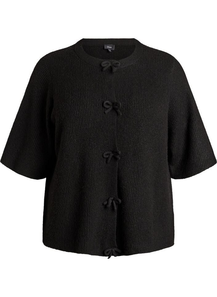 Cardigan en maille &agrave; manches courtes avec des n&oelig;uds, Noir, Packshot image number 0