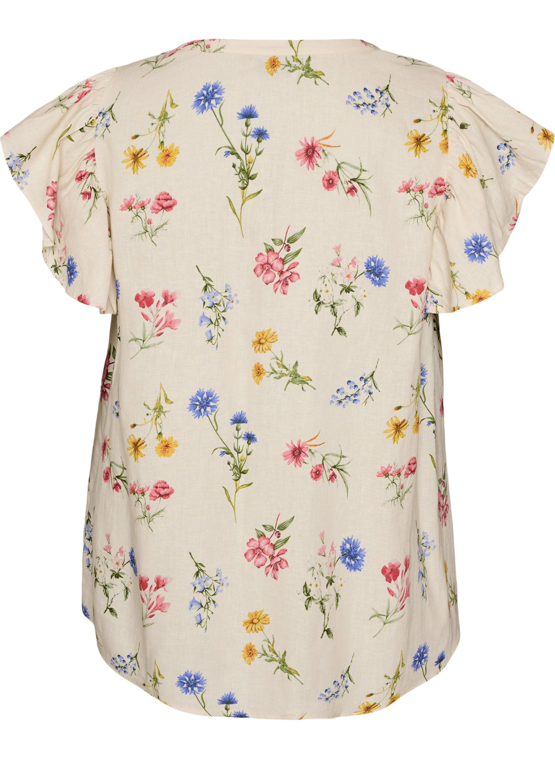 ZizziViscose en linnen blouse met ruches aan de mouwen, Beige, Packshot image number 1