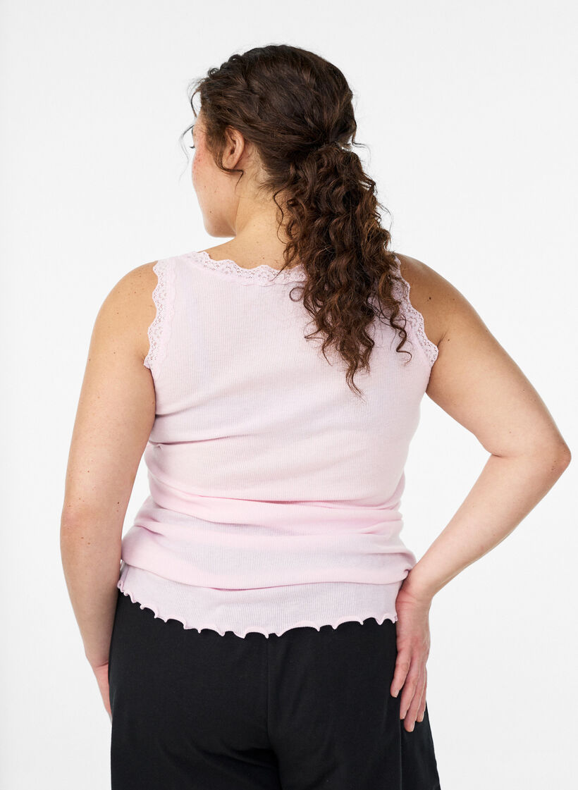 Haut avec bordure en dentelle, Rose, Model image number 2