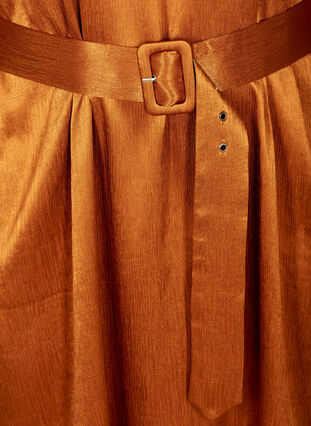 Robe brillante avec ceinture et manches bouffantes, Buckthorn Brown, Packshot image number 3
