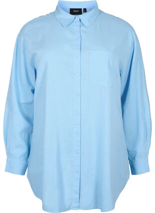 Lange shirt in linnen-viscose blend, Chambray Blue, Packshot image number 0