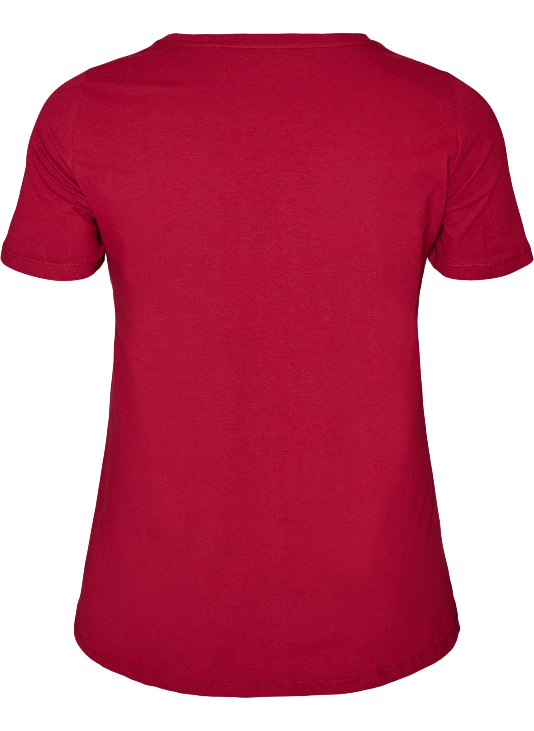 ZizziBasic t-shirt in effen kleur met katoen, Rood, Packshot image number 1