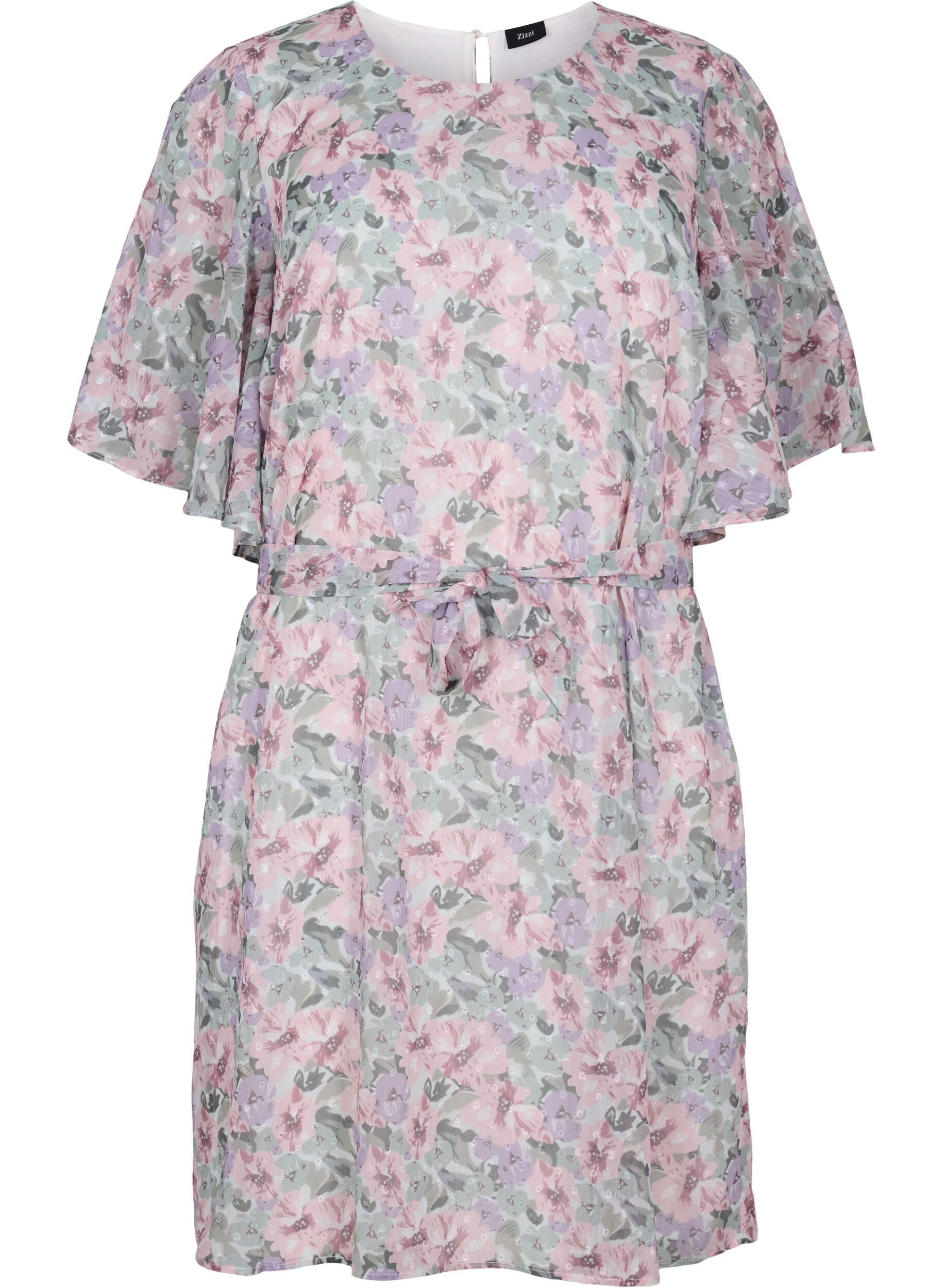 Zizzi Robe &agrave; fleurs avec bande de cravate, Flower AOP, Packshot image number 0