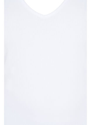 Haut basique côtelé avec encolure en V, Bright White, Packshot image number 2