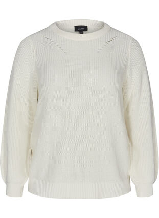 Pull en tricot à manches longues avec un motif de trous, Cloud Dancer Mel., Packshot image number 0