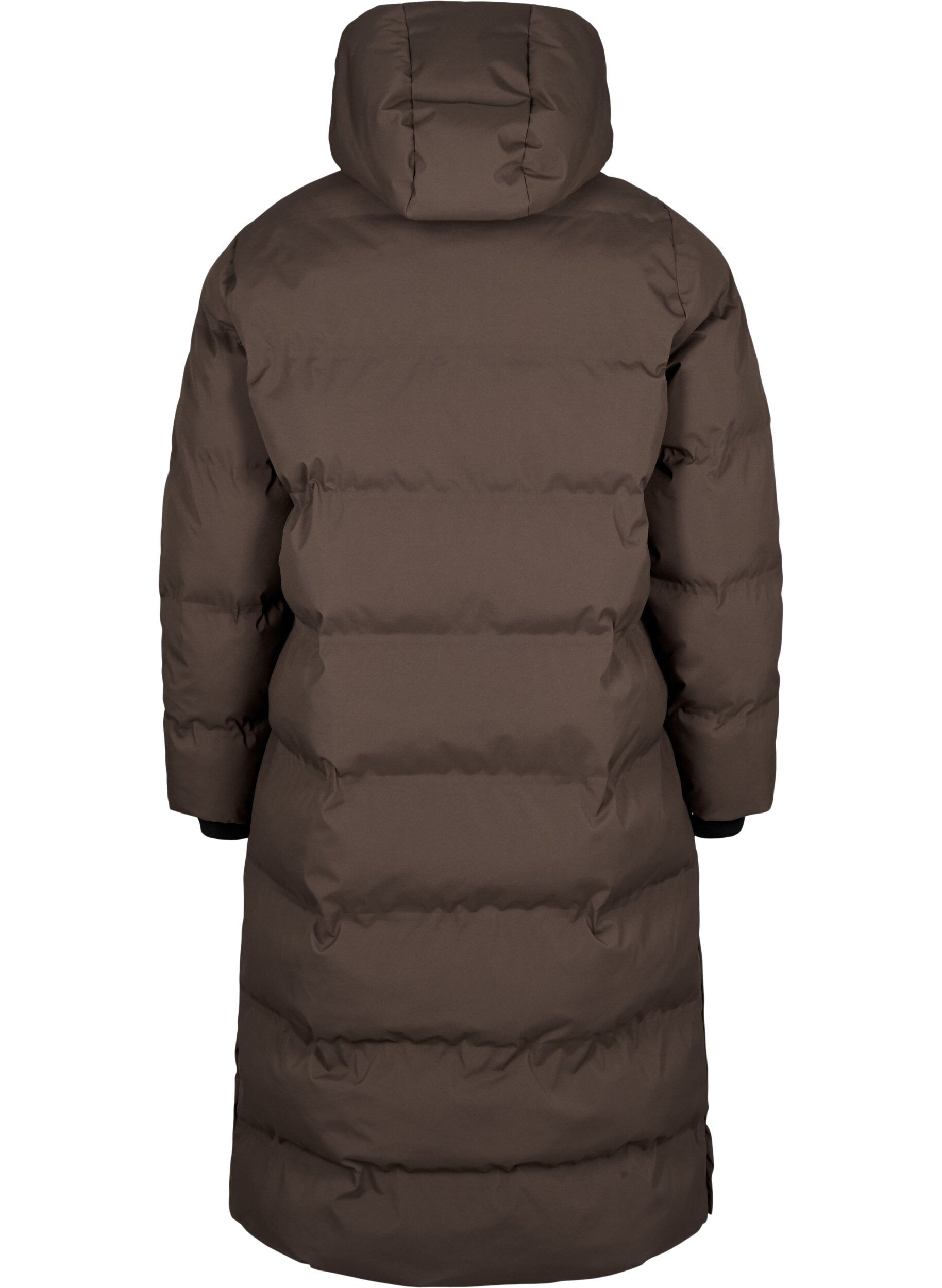 ZizziLange puffer winterjas met capuchon, Bruin, Packshot image number 1