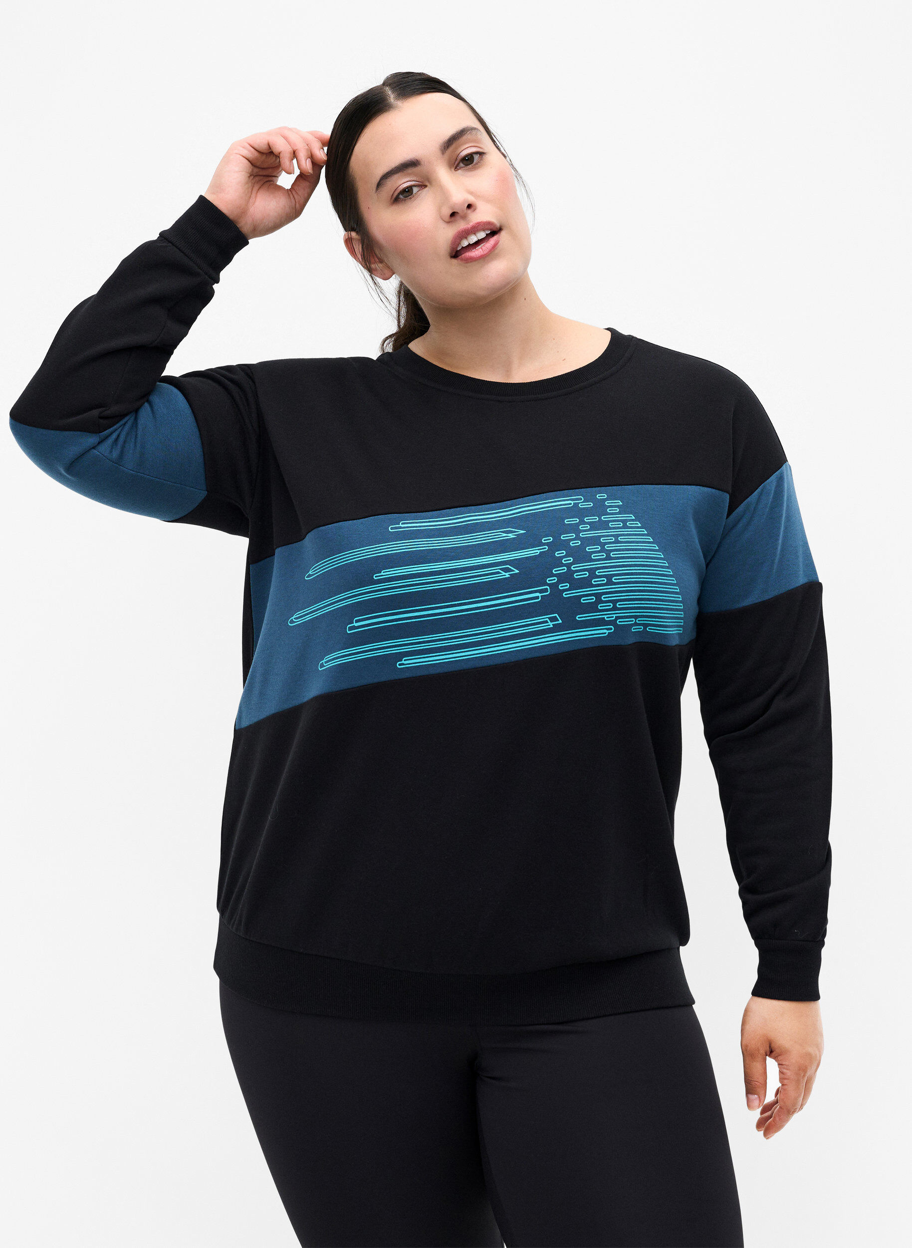 ZizziSweatshirt met sportieve print, Black Comb, Model image number 0