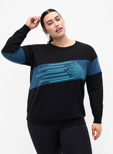 Sweat-shirt à imprimé sport, Black Comb, Model image number 0