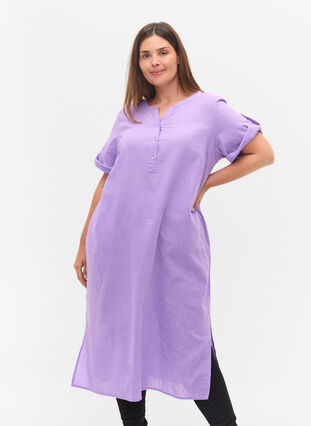 Lange blouse jurk met korte mouwen, Bougainvillea, Model image number 0