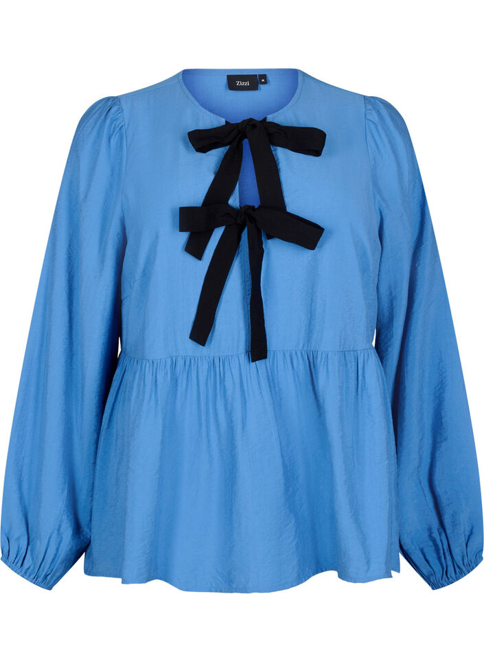 Viscose blouse met strikjes en lange mouwen, Riverside Black Bow, Packshot image number 0