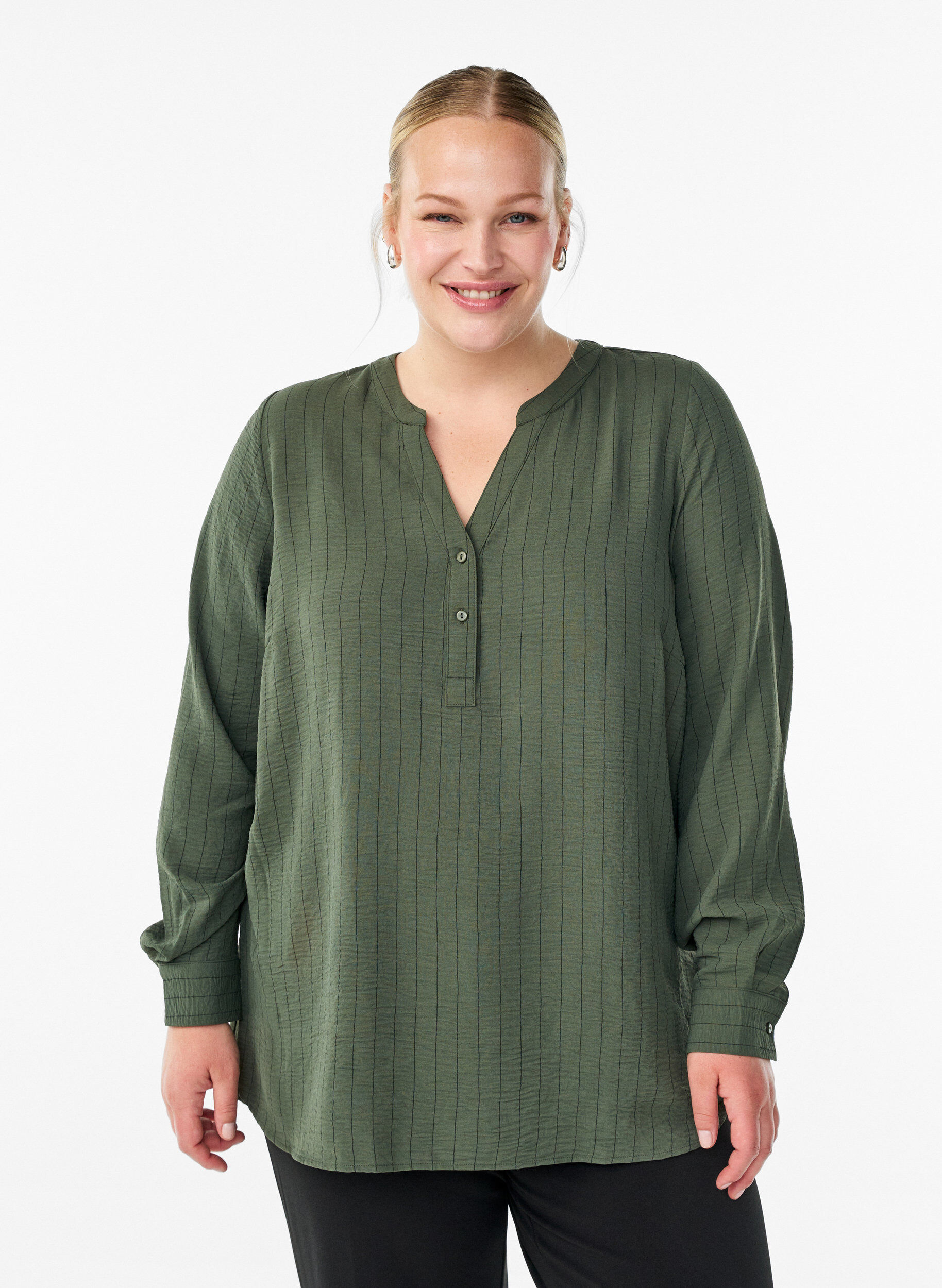 ZizziStreepjes overhemdblouse, Groen, Model image number 0