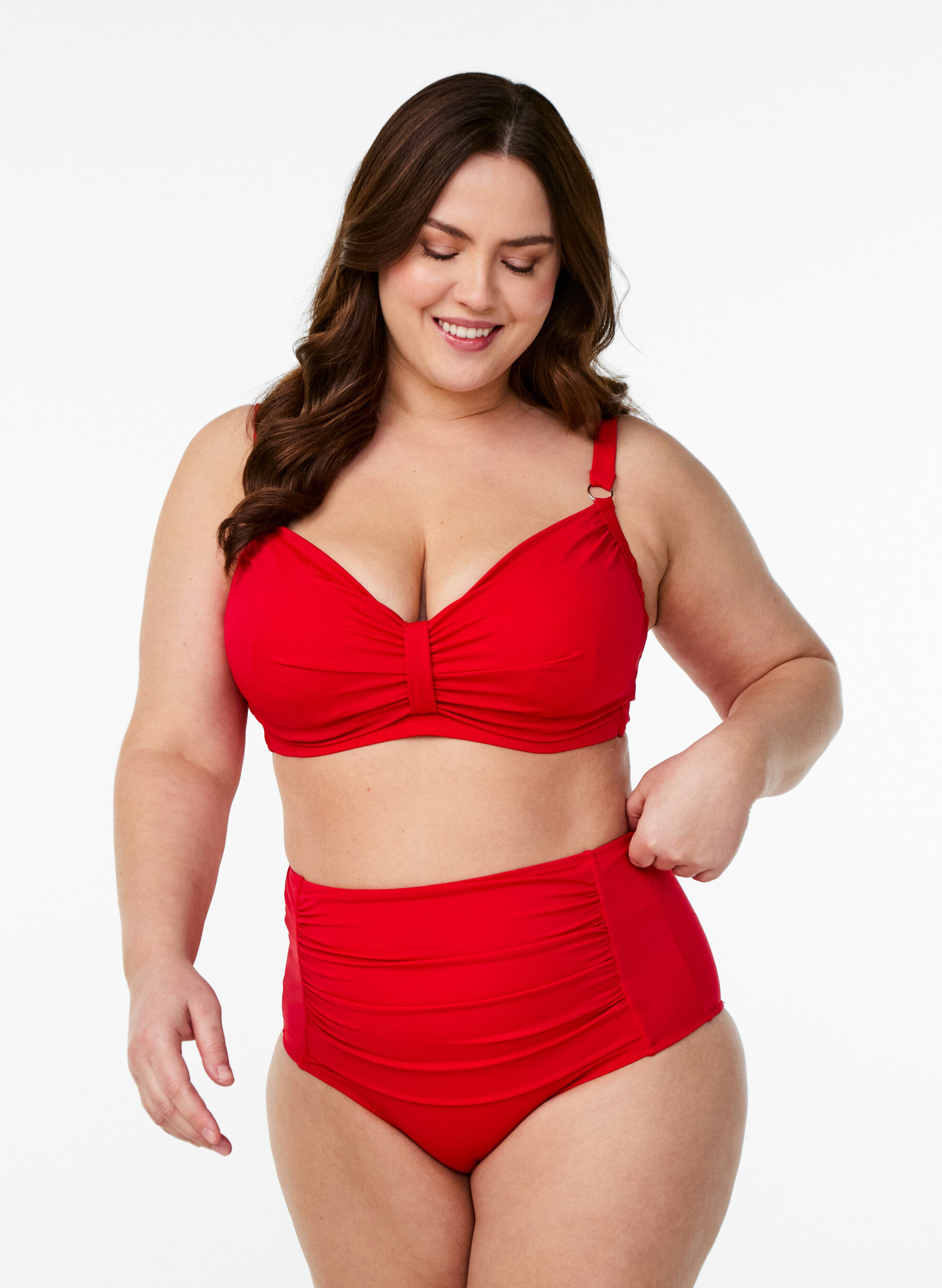 Bas de bikini taille haute, Rouge, Model